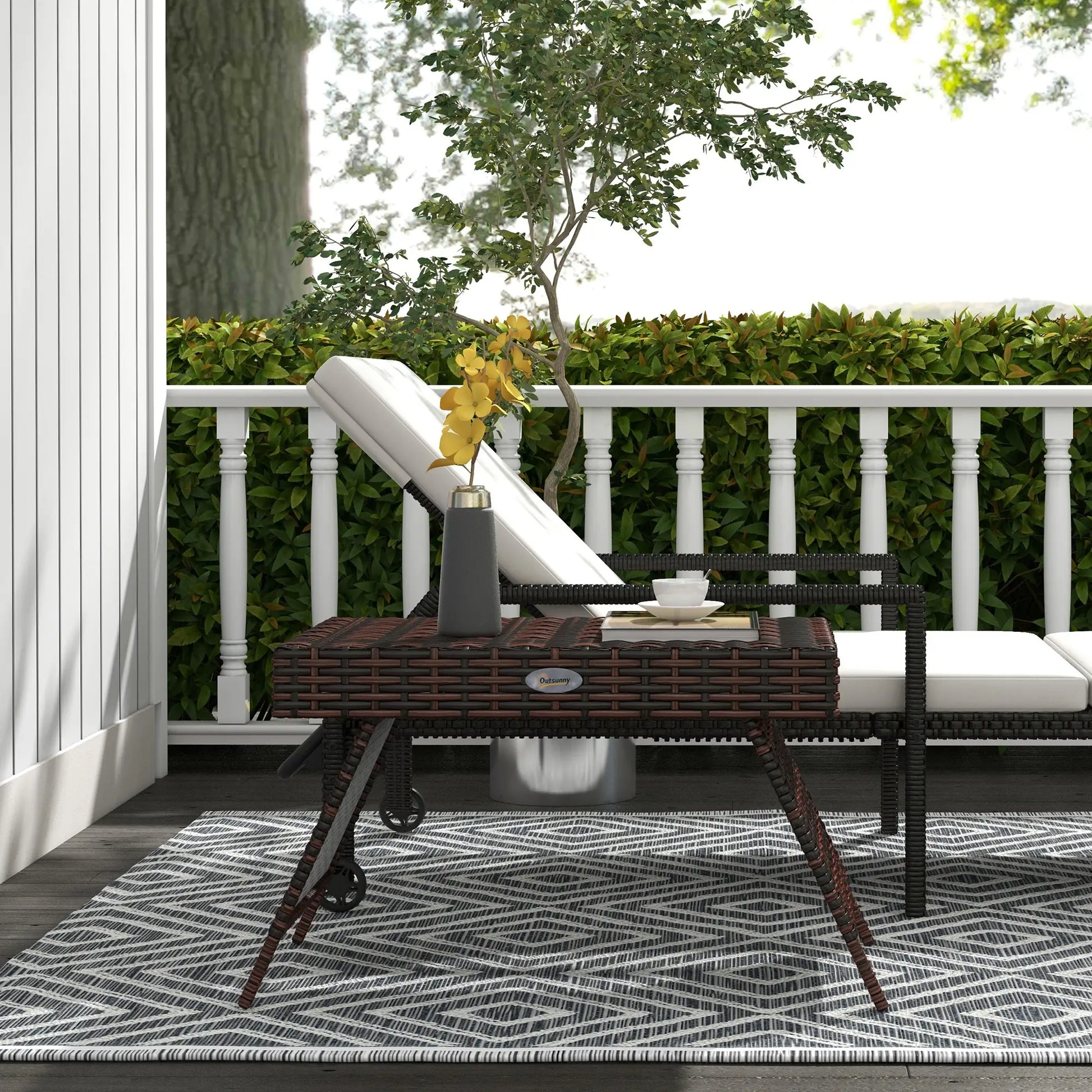 Outdoor Rattan Foldable End Table, Metal Frame, 24x24x18 in, Brown Patio Side Tables at Gallery Canada