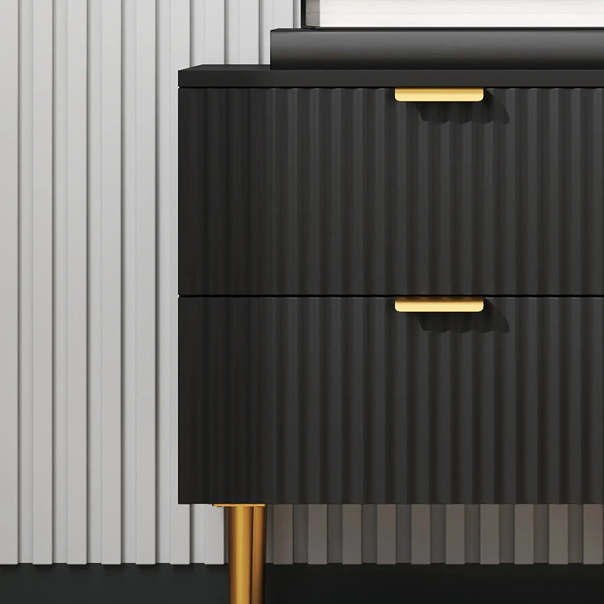 Modern Nightstand, 2 Drawers, Metal Legs, Black Bedside Tables at Gallery Canada