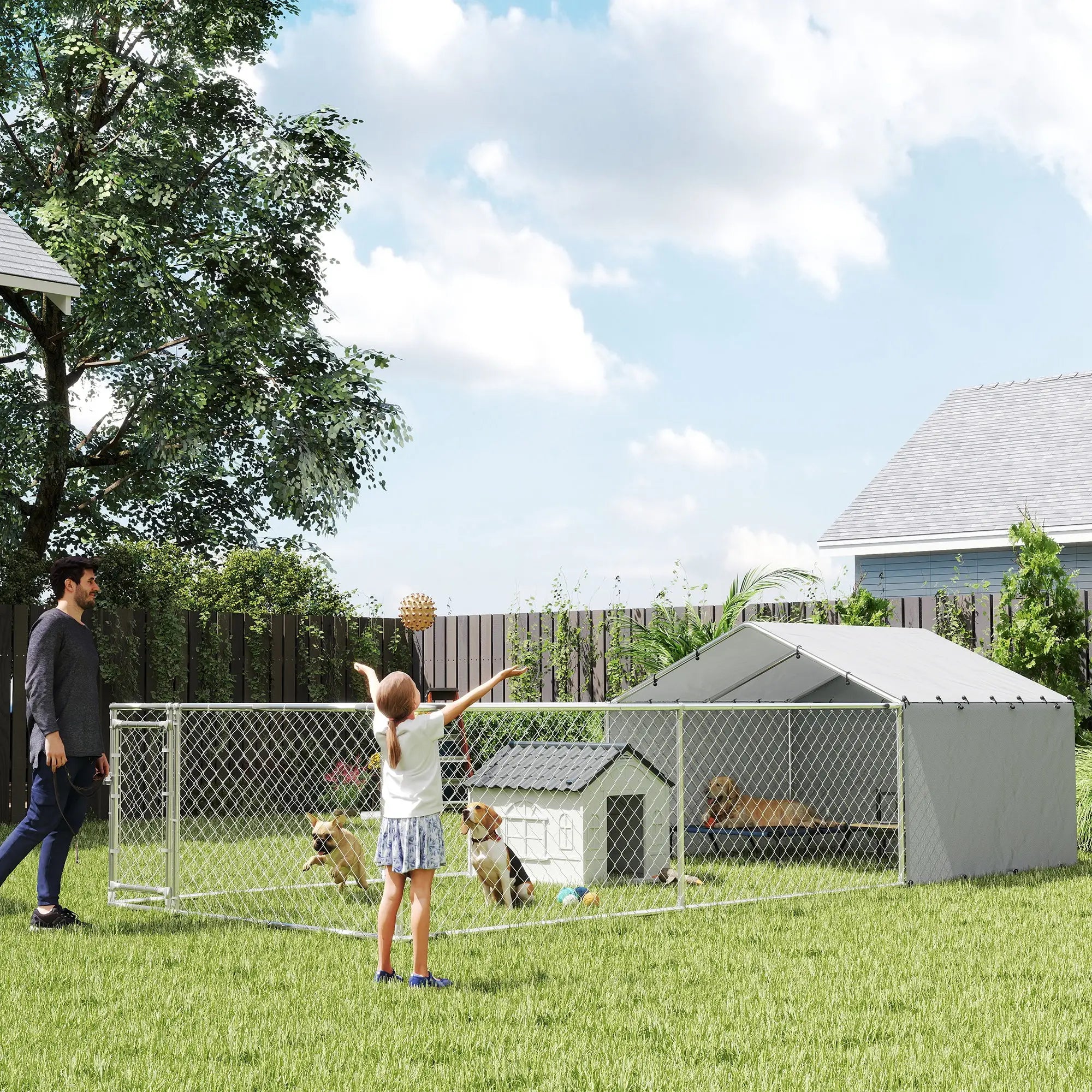 Galvanized Steel Dog Kennel, Outdoor, Waterproof UV-Resistant Cover, 19.7' x 7.5' x 4.9' Houses, Kennels & Pens at Gallery Canada