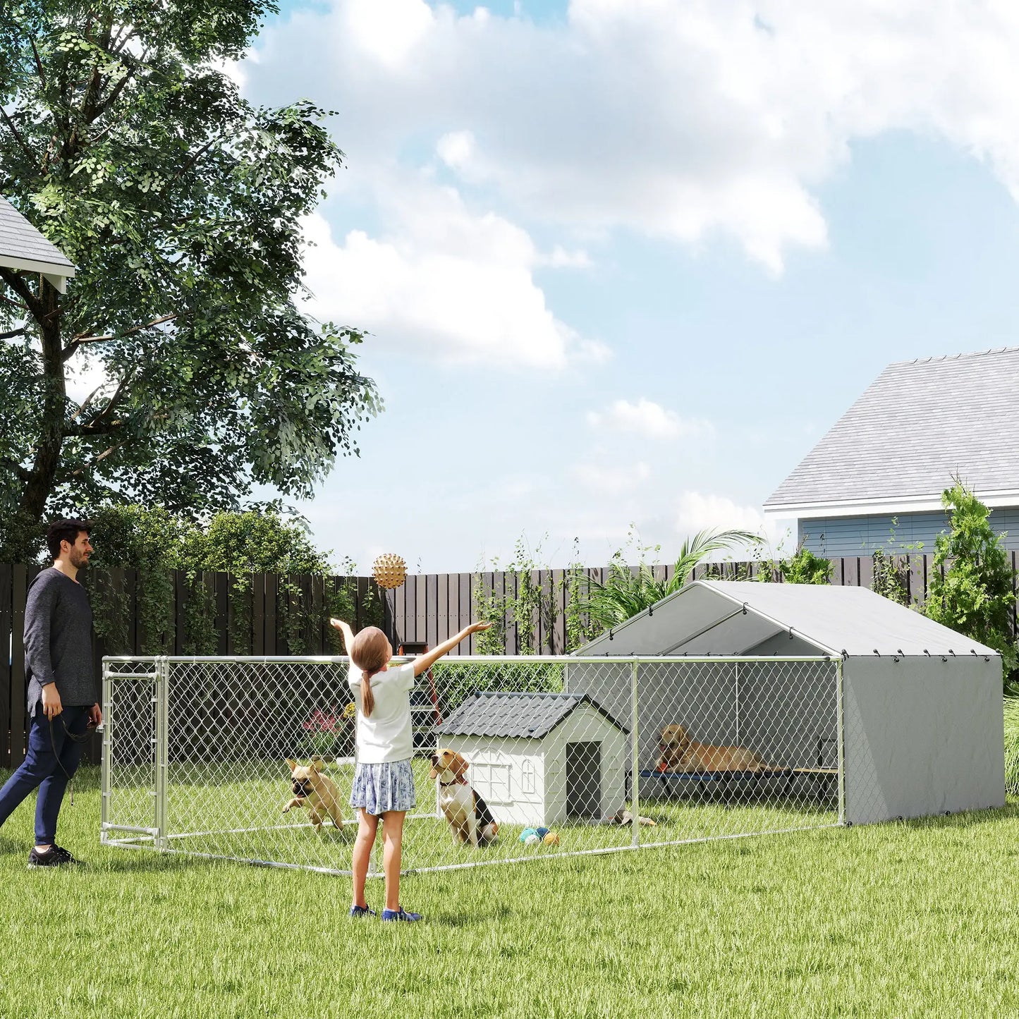 Galvanized Steel Dog Kennel, Outdoor, Waterproof UV-Resistant Cover, 19.7' x 7.5' x 4.9' Houses, Kennels & Pens at Gallery Canada