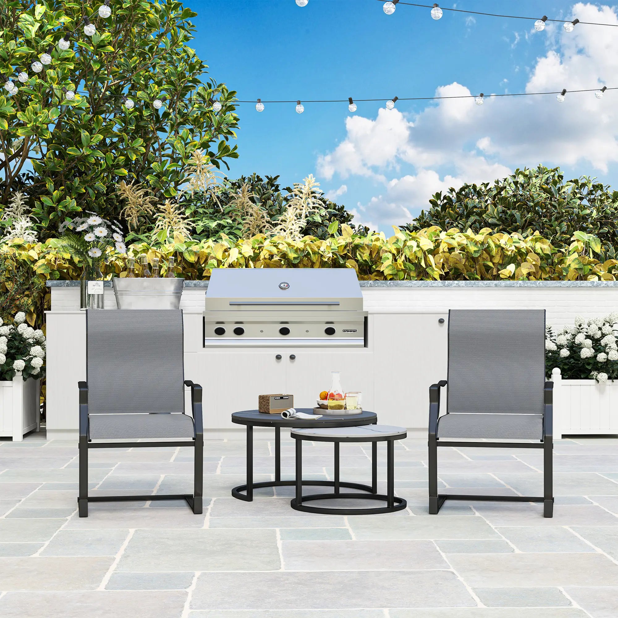 Spring Motion Patio Chairs Set Of 2, Curved High Backrest, All Weather Fabric, Metal Frame Outdoor Dining Sets at Gallery Canada