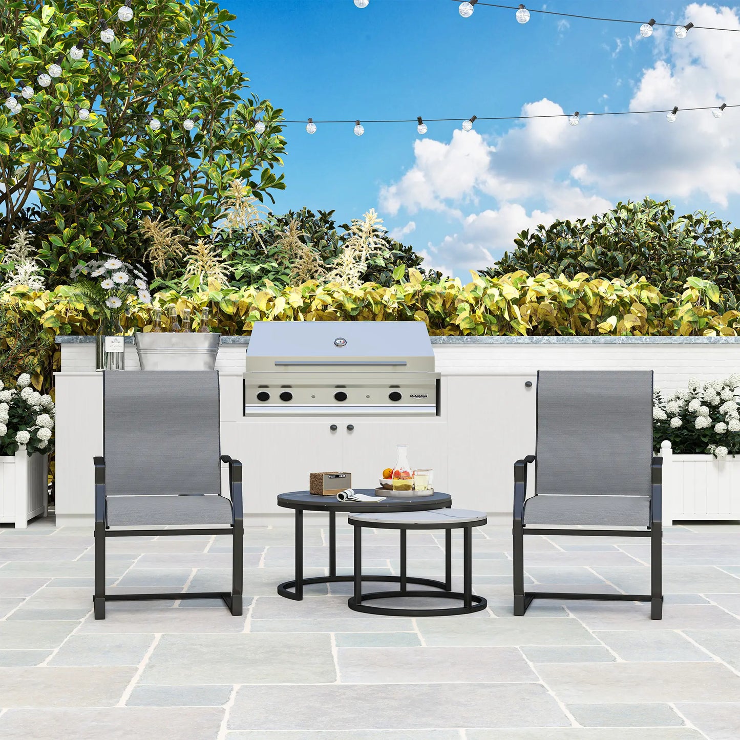 Spring Motion Patio Chairs Set Of 2, Curved High Backrest, All Weather Fabric, Metal Frame Outdoor Dining Sets at Gallery Canada