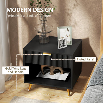 Modern Nightstand with Drawer, Open Compartment, Black Bedside Tables at Gallery Canada