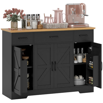 47" Buffet Cabinet, Farmhouse Sideboard, 3 Drawers, Adjustable Shelves, Black Bar Cabinets at Gallery Canada