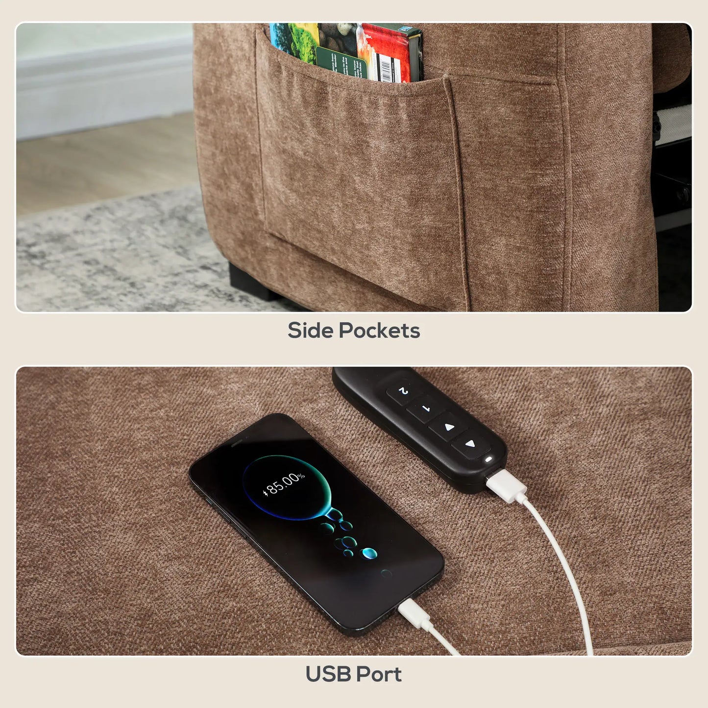 Massage Recliner Chair, Power Recliner, Remote, 2 Memory Positions, Brown Single Sofas at Gallery Canada