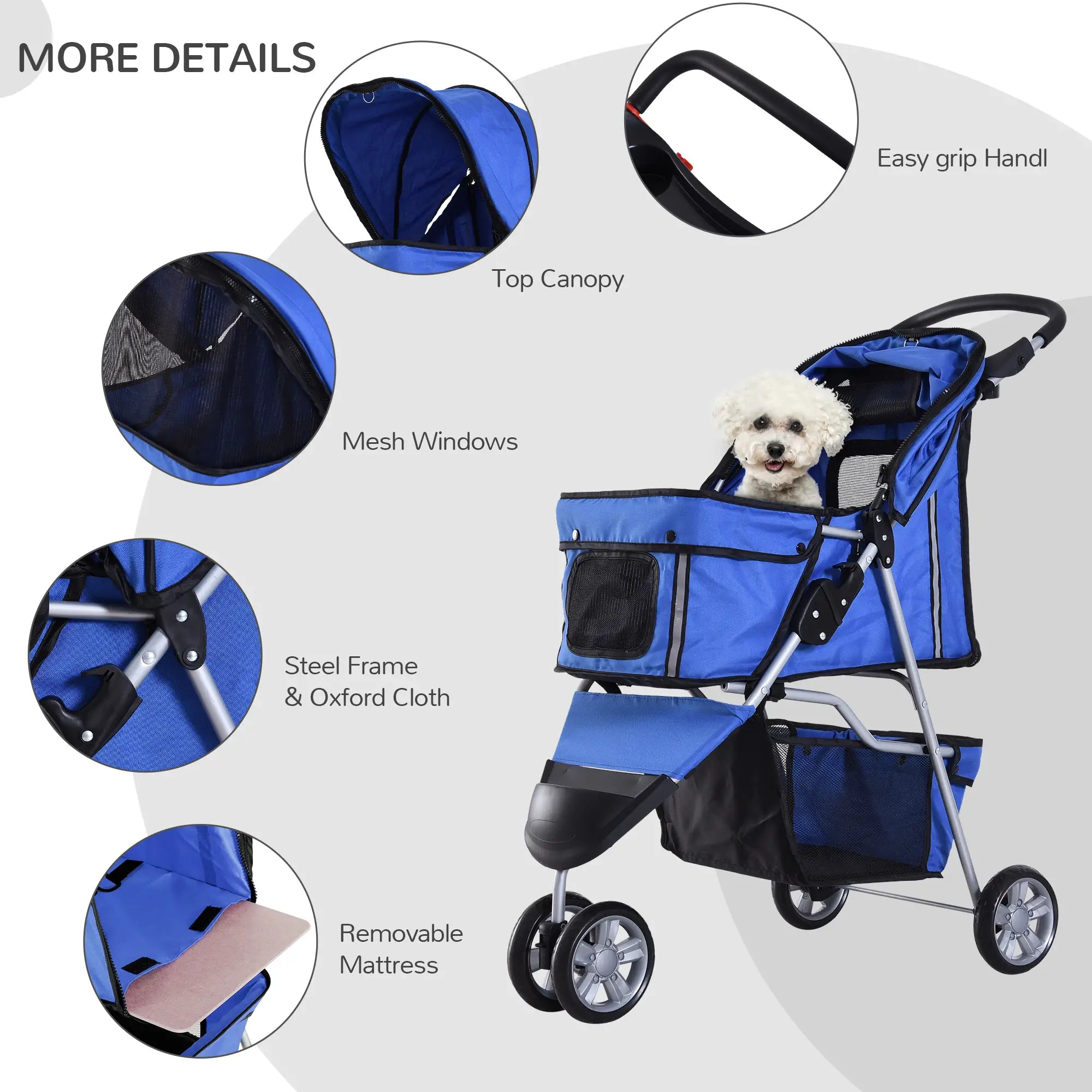 3 Wheel Foldable Dog Stroller, Storage Basket, Adjustable Canopy, Blue Dog Bike Trailers & Strollers at Gallery Canada