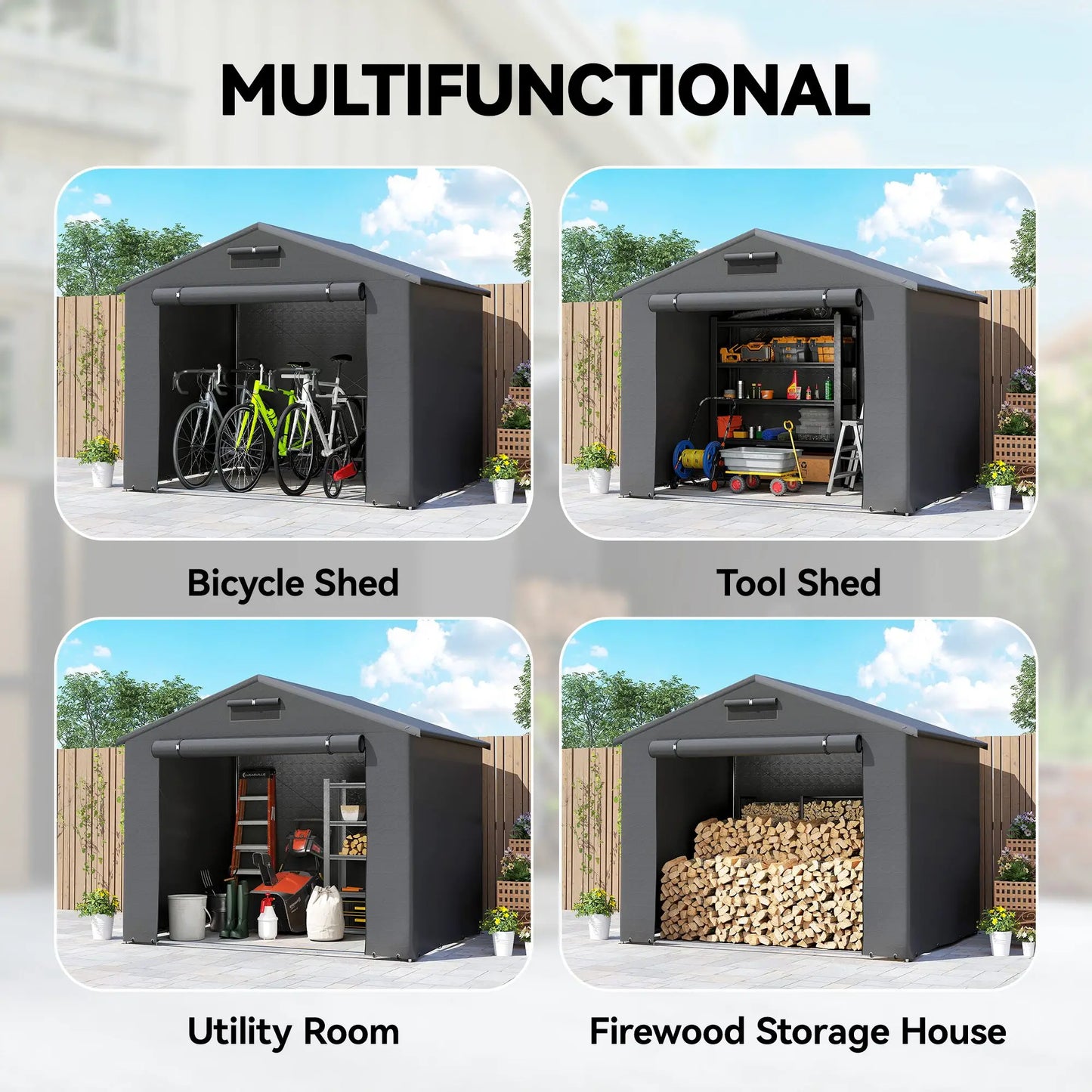 8' x 6' Portable Shed, Waterproof Bike Tent, Dark Grey Sheds at Gallery Canada