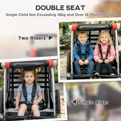 3-In-1 Bike Trailer, Running Stroller, 2 Seats, 5-Point Harness, Storage, Red Kids Bike Trailers at Gallery Canada
