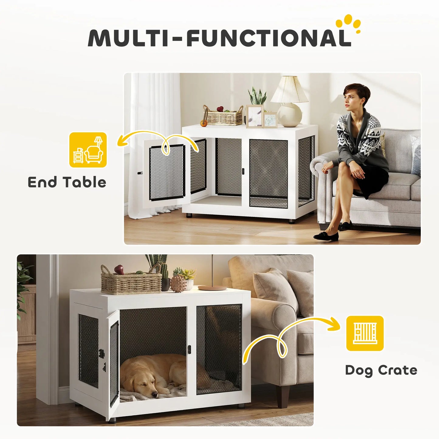 Pet Crate End Table, Water-resistant Cushion, Large Medium Dogs, White Houses, Kennels & Pens at Gallery Canada