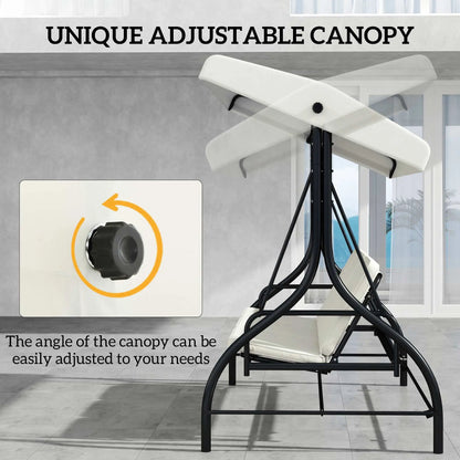 Convertible Patio Swing Bed with Canopy, 3 Seater, White Porch Swings with Canopy at Gallery Canada