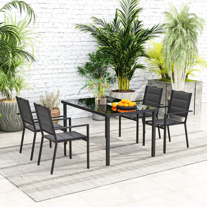 5 Piece Outdoor Dining Set, 4 Stackable Chairs, Rectangle Table, Tempered Glass Top, Steel Frame, Black Outdoor Dining Sets at Gallery Canada