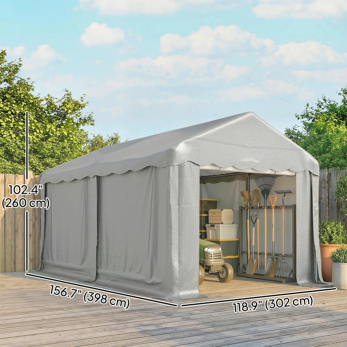 Portable Shed, 13' x 10', Roll-up Zipper Door, Removable Sidewalls, Light Grey Portable Shed at Gallery Canada