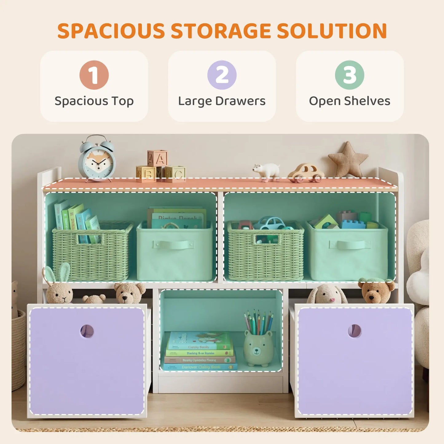 Toy Storage Organizer, 2 Drawers 3 Cubbies, White