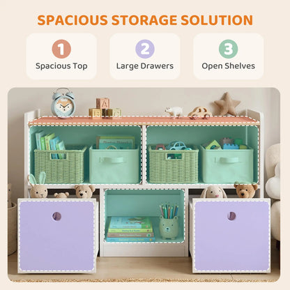 Toy Storage Organizer, 2 Drawers 3 Cubbies, White