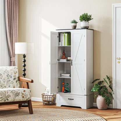 72" Farmhouse Pantry Cabinet, Adjustable Shelves, 2 Doors, White Wood Grain, White Kitchen Pantry Cabinets at Gallery Canada