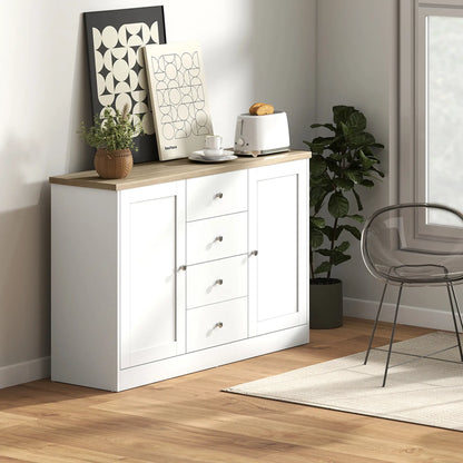 Country Style Sideboard Buffet, Coffee Bar Cabinet, Adjustable Shelf, 2 Shaker Doors, 4 Drawers, White Bar Cabinets at Gallery Canada