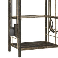 Support à bois de chauffage à 2 niveaux avec 4 outils, capacité de 220 livres, brun café