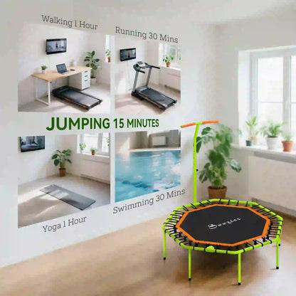 50" Foldable Mini Trampoline, Fitness Rebounder, Adjustable Handle Bar Trampolines at Gallery Canada