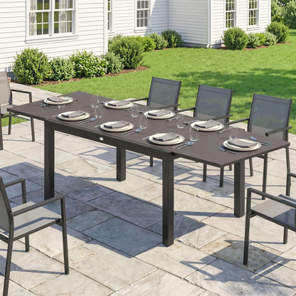Expandable Outdoor Dining Table, 55"-95", Tempered Glass Top, Aluminum Frame, Black Patio Dining Tables at Gallery Canada