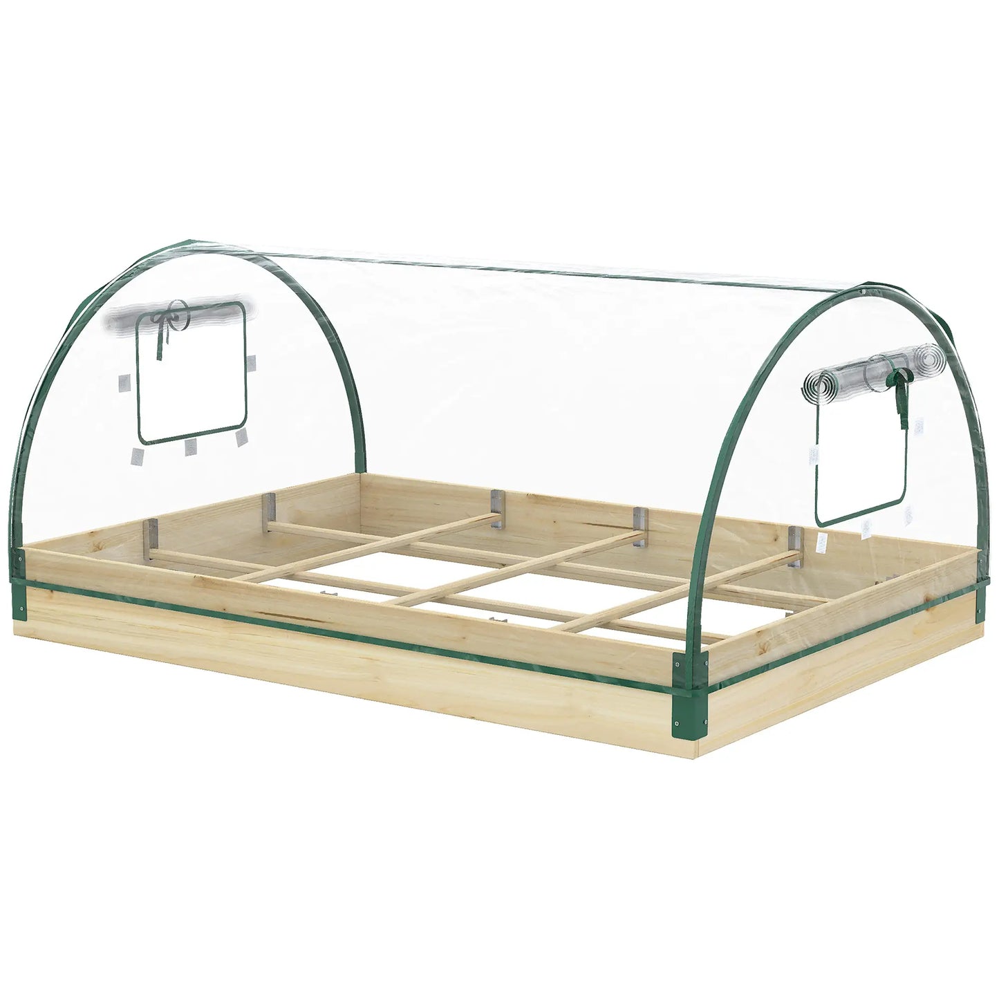 12 Pocket Raised Garden Bed, Greenhouse with Roll Up Windows, 4' x 3' x 2', Natural Wood Raised Garden Beds Natural at Gallery Canada