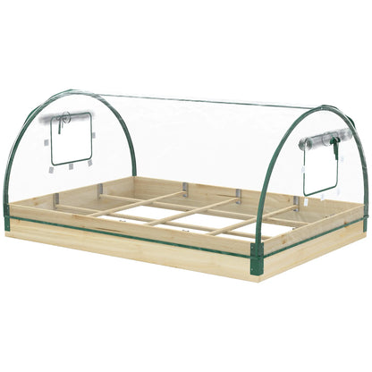 12 Pocket Raised Garden Bed, Greenhouse with Roll Up Windows, 4' x 3' x 2', Natural Wood Raised Garden Beds Natural at Gallery Canada