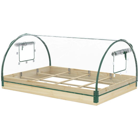 12 Pocket Raised Garden Bed, Greenhouse with Roll Up Windows, 4' x 3' x 2', Natural Wood Raised Garden Beds Natural at Gallery Canada