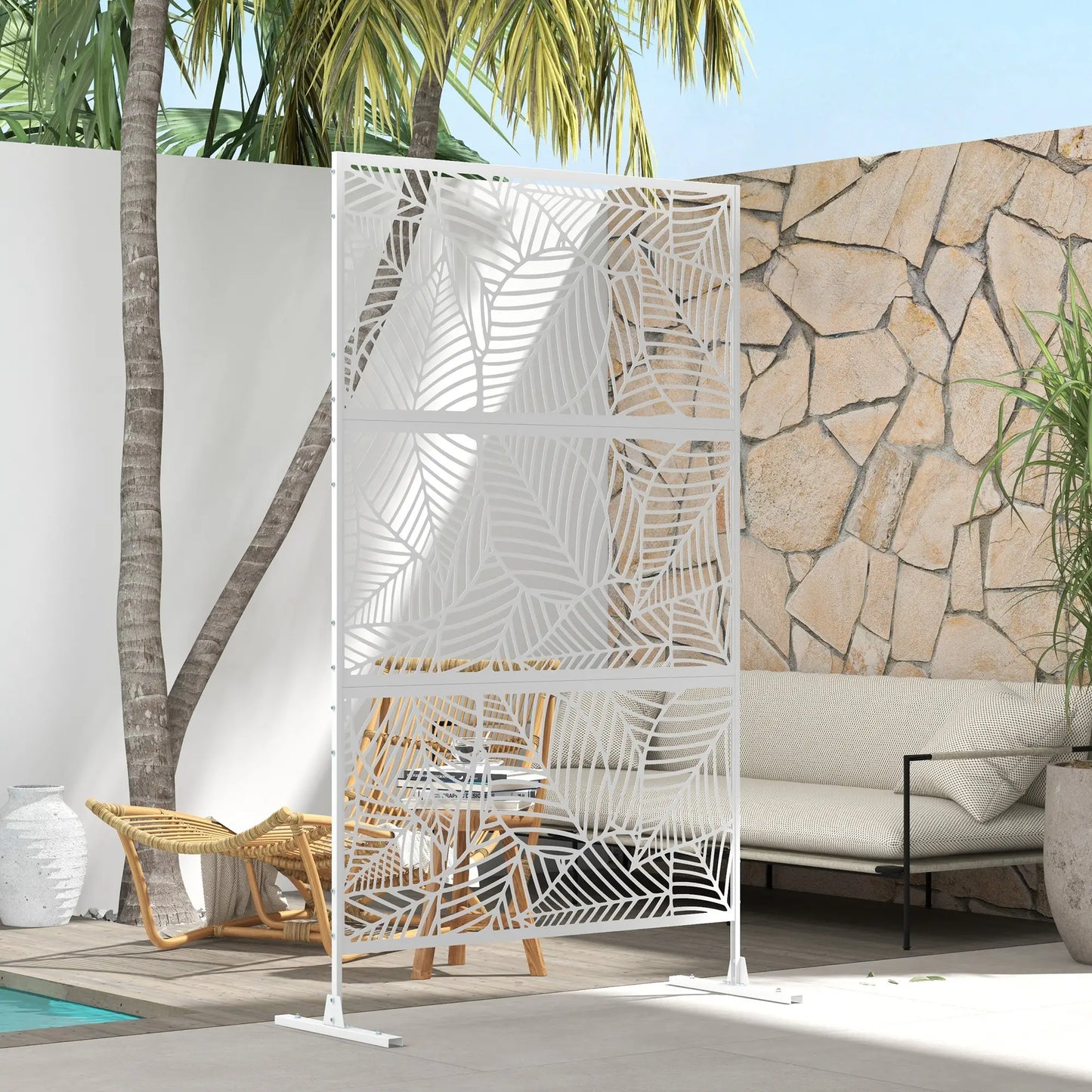 6.5FT Metal Privacy Screen, Large Leaf Style, White Side Awnings at Gallery Canada