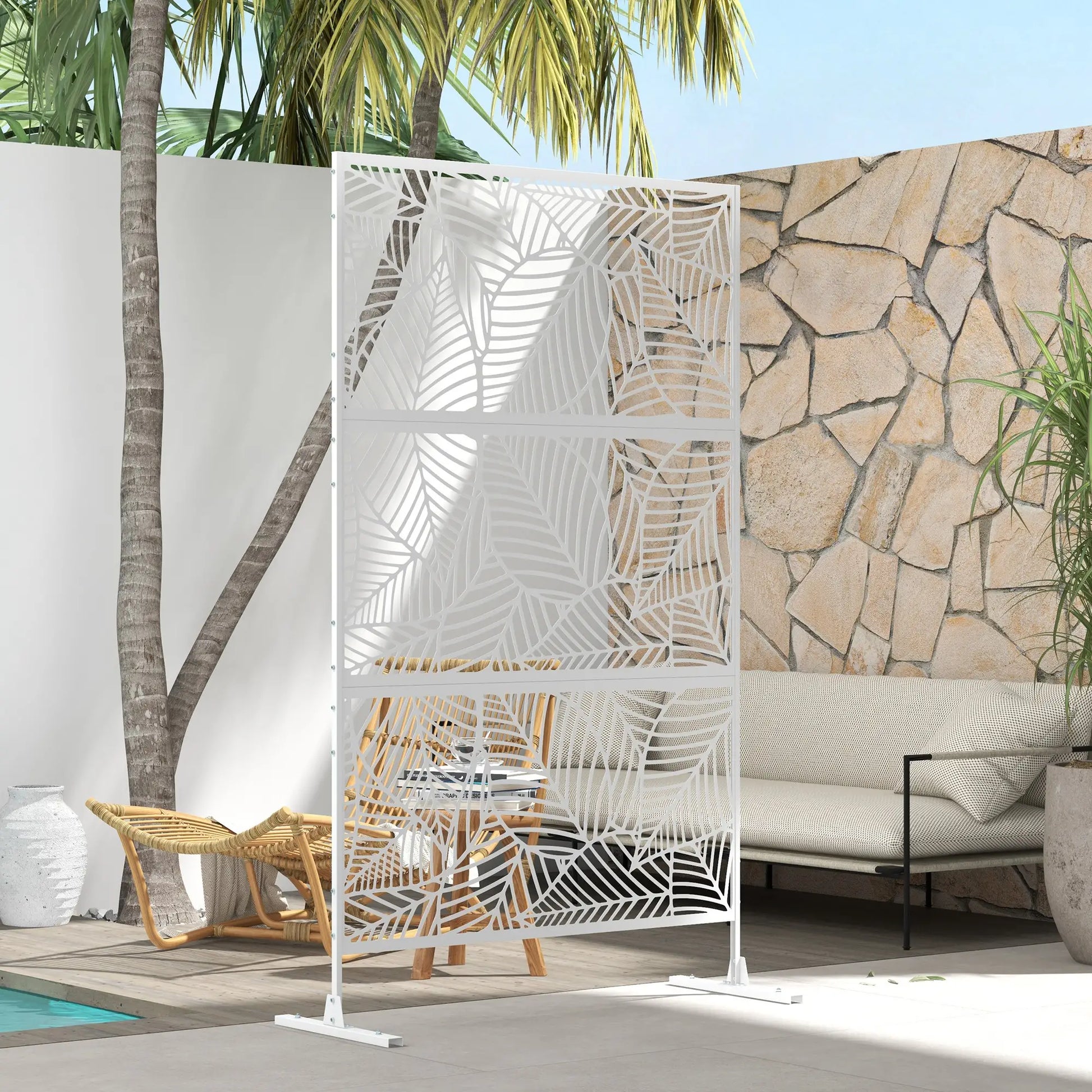 6.5FT Metal Privacy Screen, Large Leaf Style, White Side Awnings at Gallery Canada