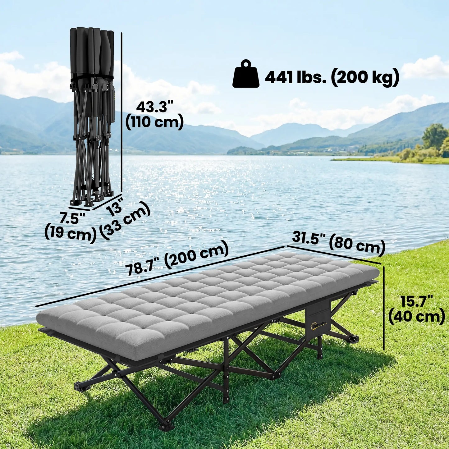 Set of 2 Camping Cots, 32" Extra Wide Folding, Grey Camping Cots at Gallery Canada