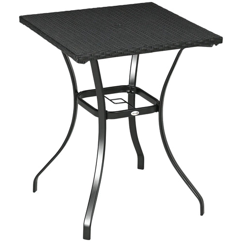 34 Inch Outdoor Wicker Dining Table, PE Rattan Coffee Table, Black