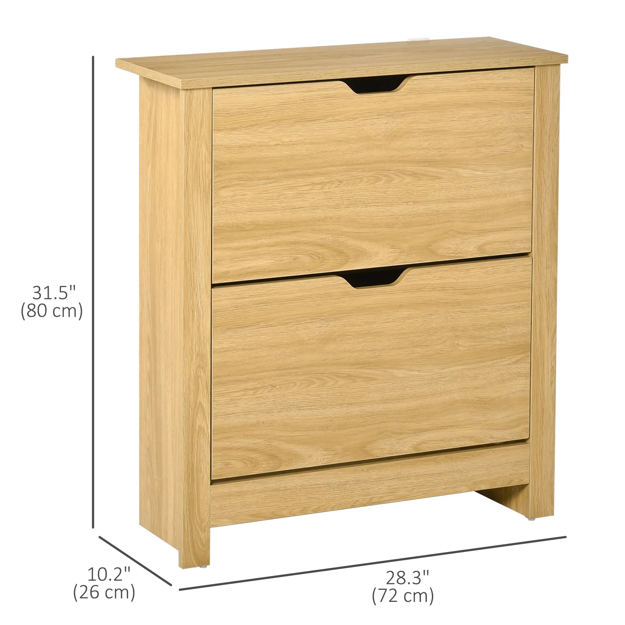 Shoe Storage Cabinet, 2 Flip Drawers, Adjustable Shelves, 12 Pairs, Natural Wood Shoe Storage Cabinets & Racks at Gallery Canada