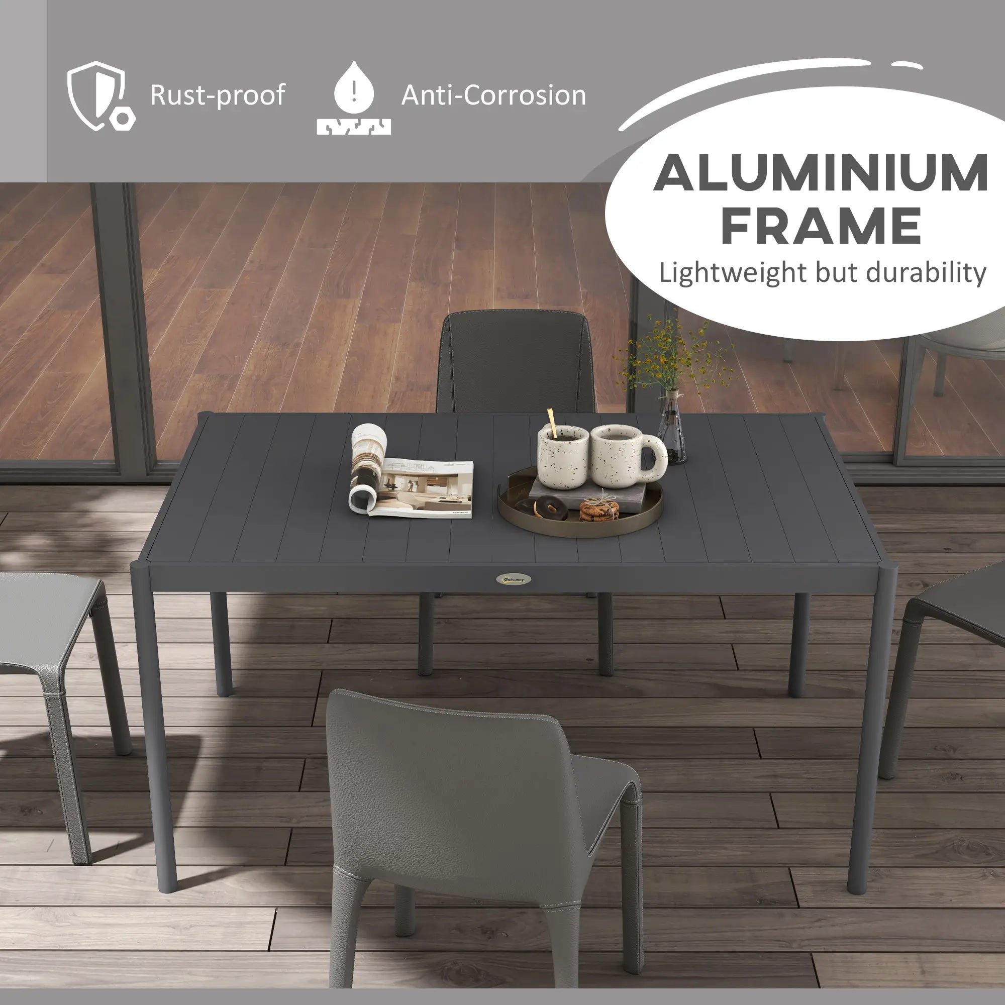 Outdoor Dining Table, Aluminum Frame, Garden Table, 57