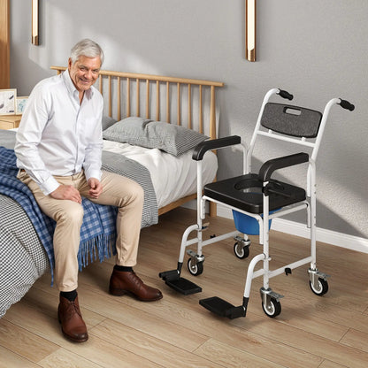 Rolling Shower Wheelchair, Bedside Commode Chair with Locking Wheels, Black Bath Chairs at Gallery Canada