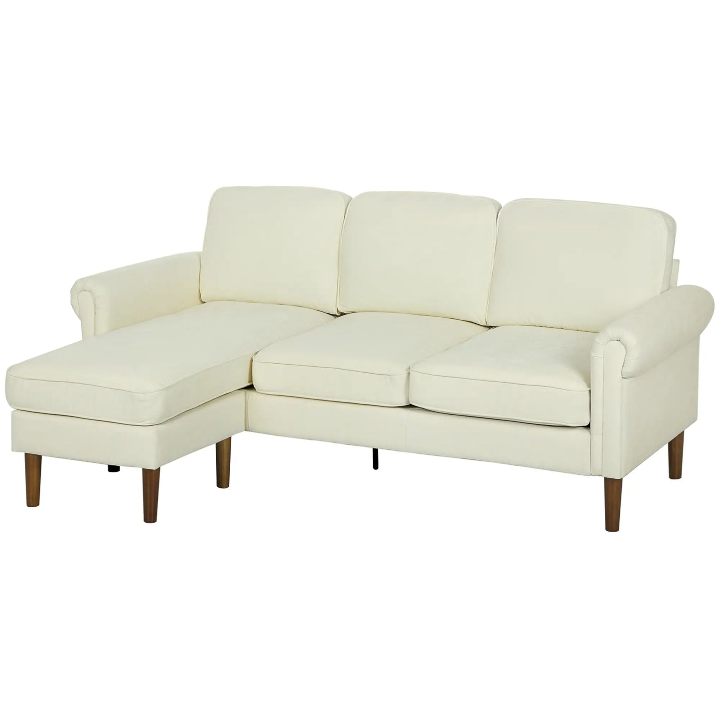 L Shape Sofa, Modern Sectional Couch, Changeable Chaise, Wooden Legs, Cream 3-Seater Sofas Cream White, Brown at Gallery Canada