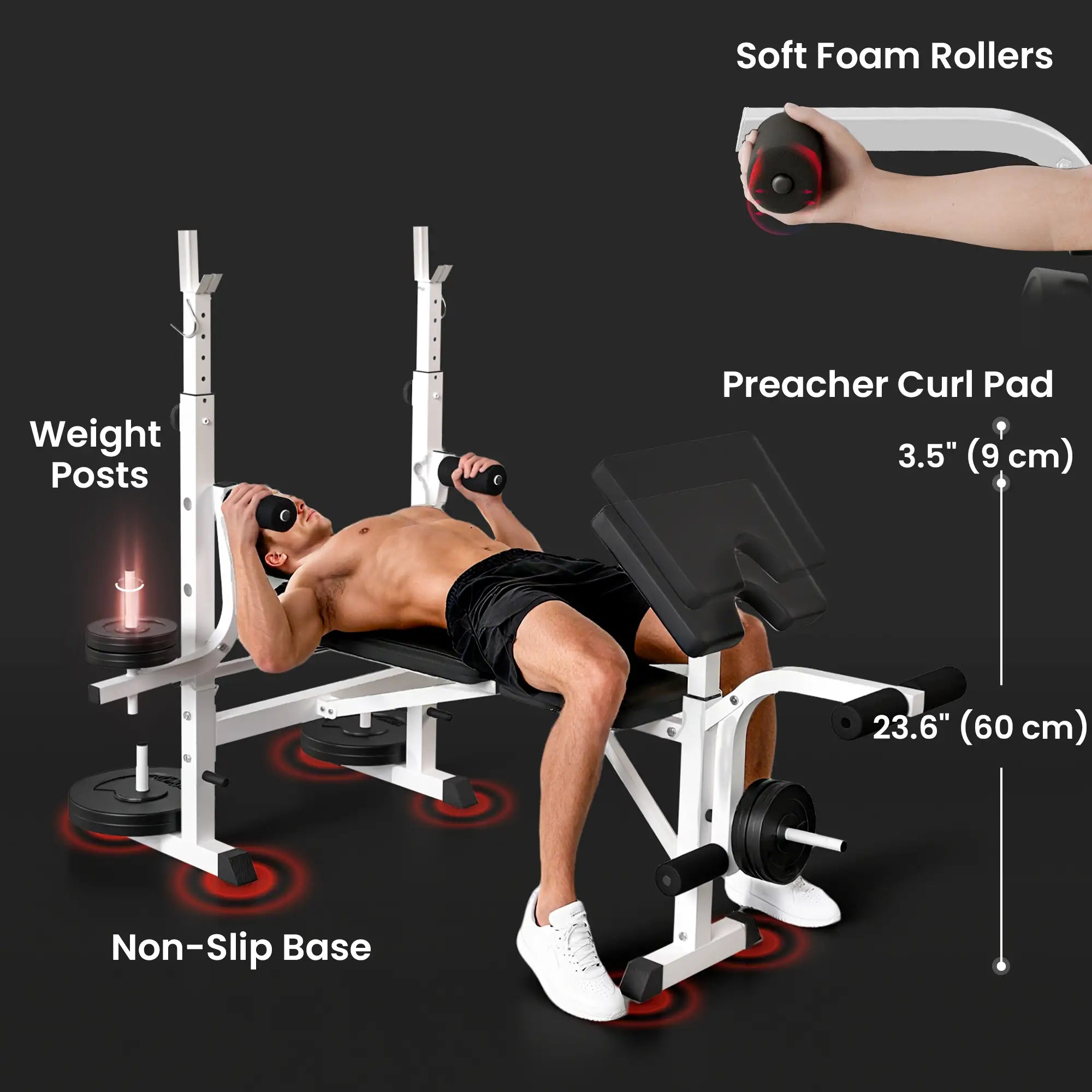 Adjustable Weight Bench, Squat Rack, Preacher Curl Pad, Leg Developer, White Weight Benches at Gallery Canada
