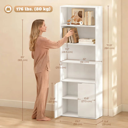 4-Tier Open Bookshelf with Doors, Home Office Bookcase, White White Bookshelves at Gallery Canada