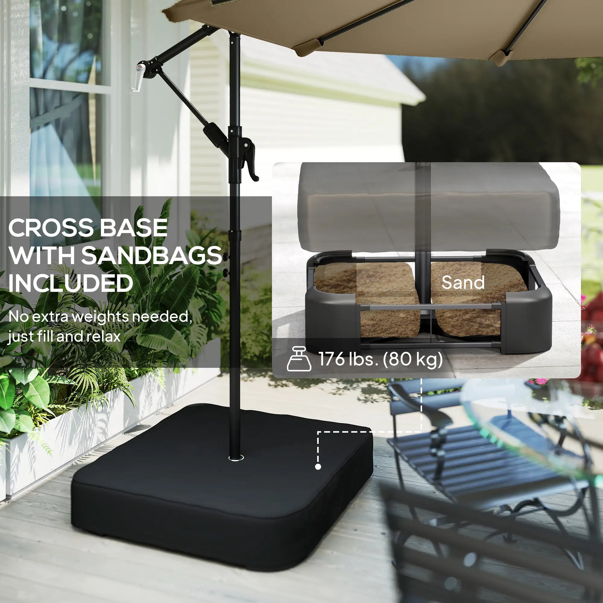 9.6 ft Offset Patio Umbrella, Sandbag, 360° Rotation, Khaki Offset Cantilever Umbrellas at Gallery Canada