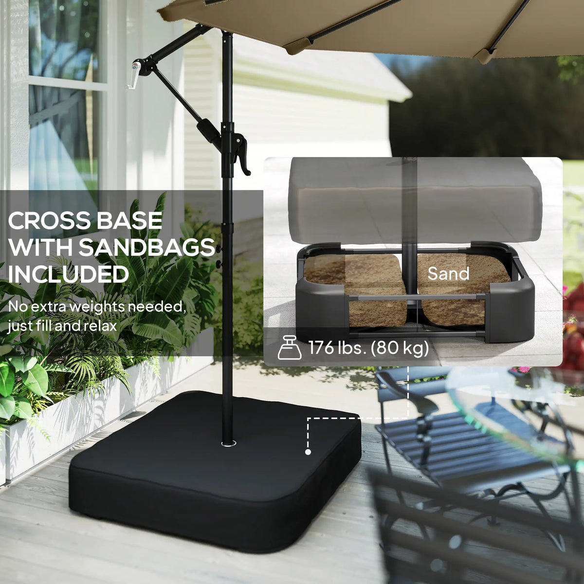 9.6 ft Offset Patio Umbrella, Sandbag, 360° Rotation, Khaki Offset Cantilever Umbrellas at Gallery Canada