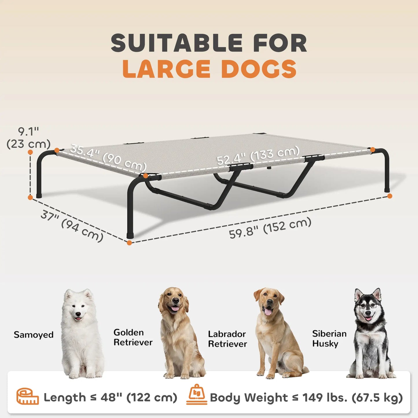 Large Dog Bed, Elevated Outdoor Cot, Breathable Mesh, Beige Elevated Dog Beds at Gallery Canada
