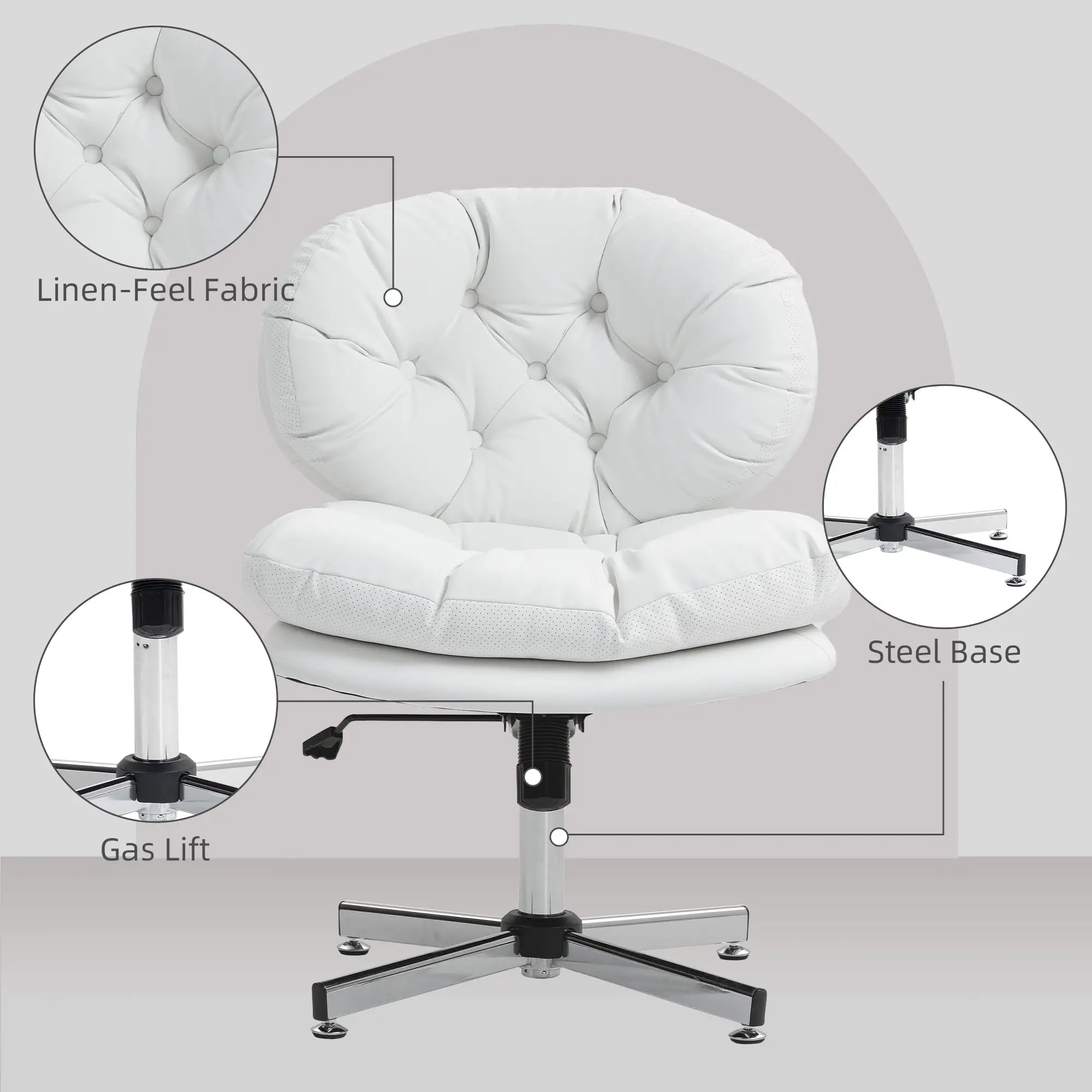 Armless Office Chair, Wide Padded Seat, Adjustable Height, White Task Chairs at Gallery Canada