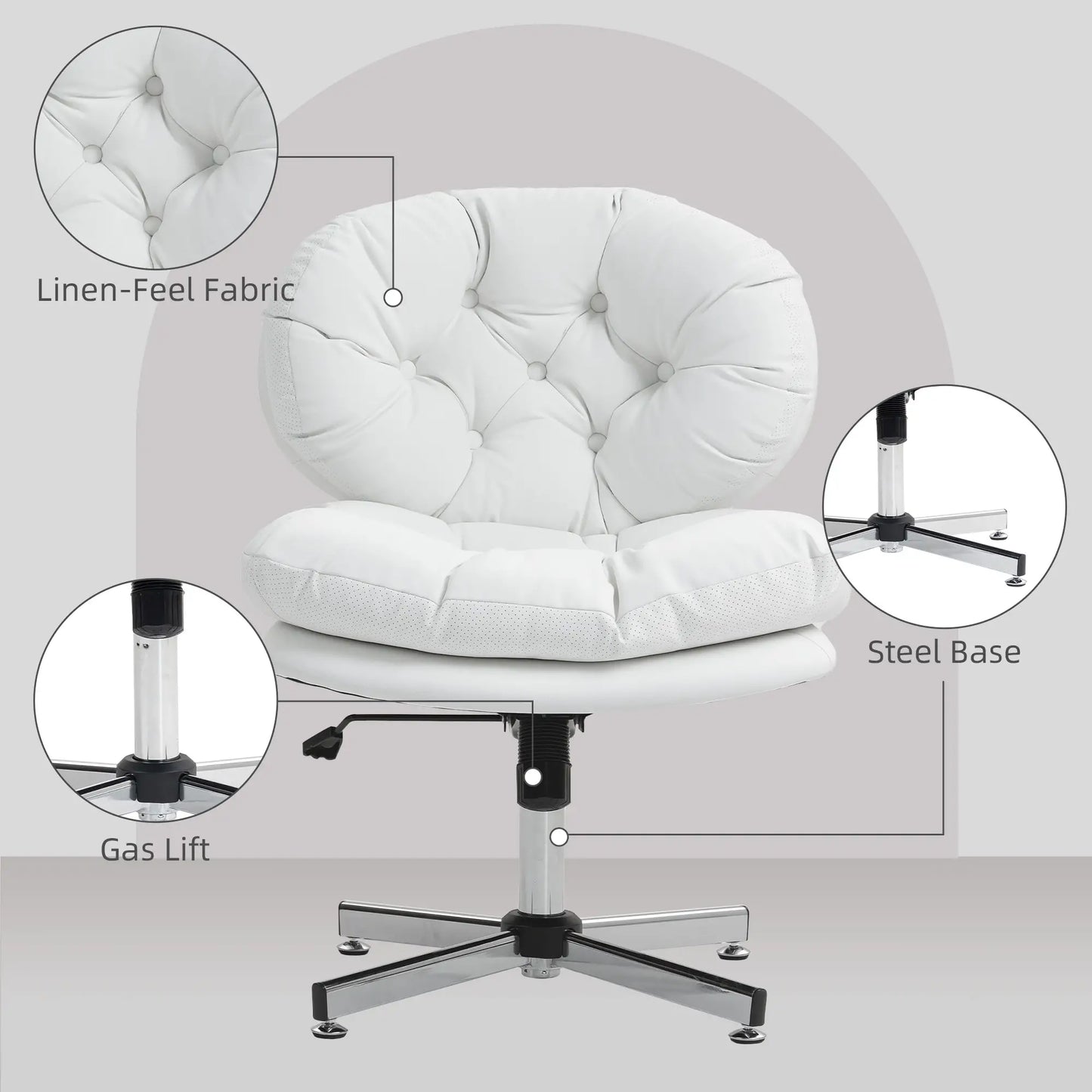 Armless Office Chair, Wide Padded Seat, Adjustable Height, White Task Chairs at Gallery Canada