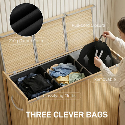 Bamboo Laundry Hamper with Removable Drawstring Bag and Side Storage Pockets, 47 Gal, Natural Bath Accessories at Gallery Canada