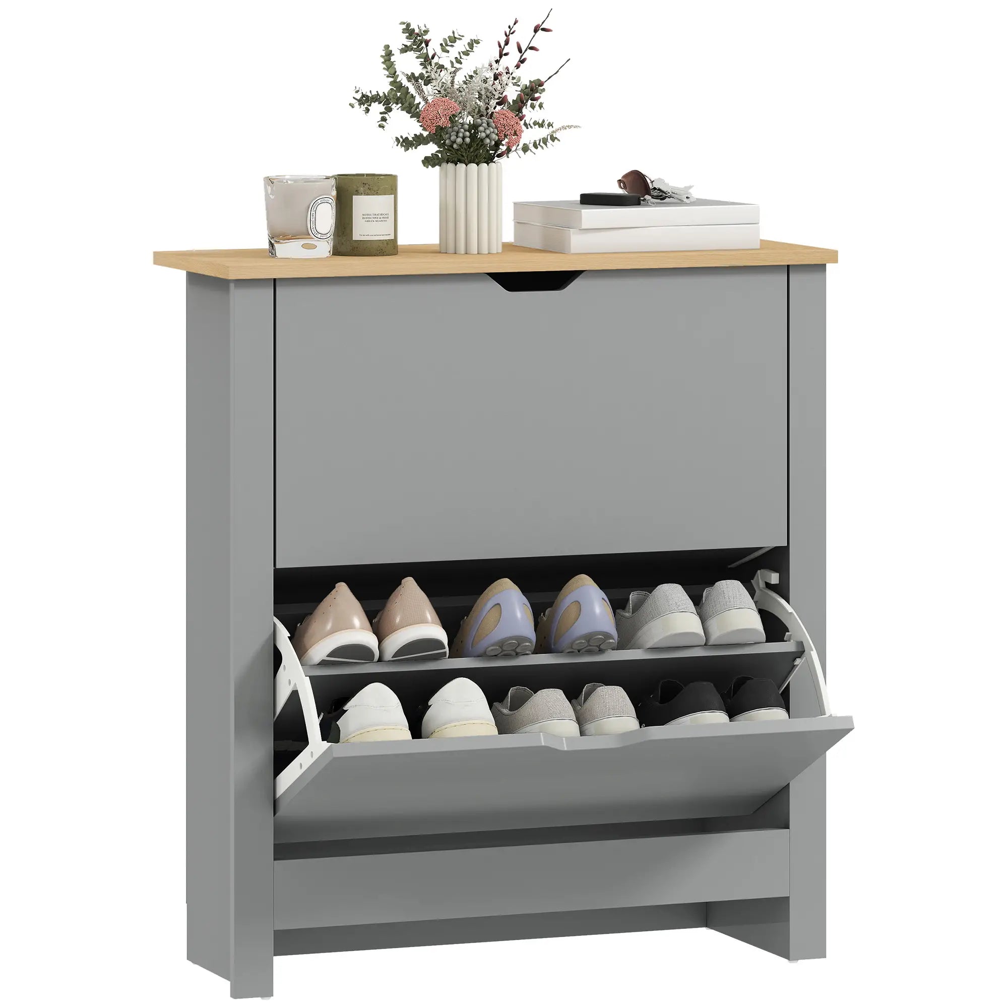 Shoe Storage Cabinet, 2 Flip Drawers, Adjustable Shelves, Light Grey Shoe Storage Cabinets & Racks at Gallery Canada