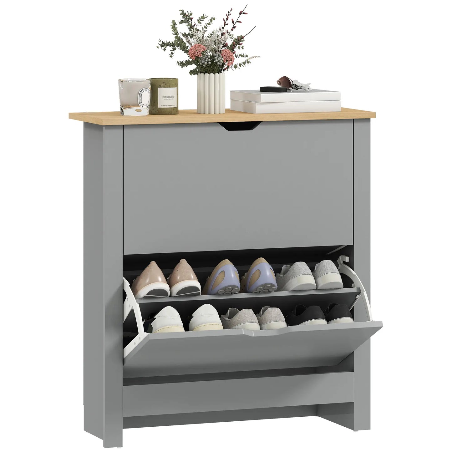 Shoe Storage Cabinet, 2 Flip Drawers, Adjustable Shelves, Light Grey Shoe Storage Cabinets & Racks at Gallery Canada