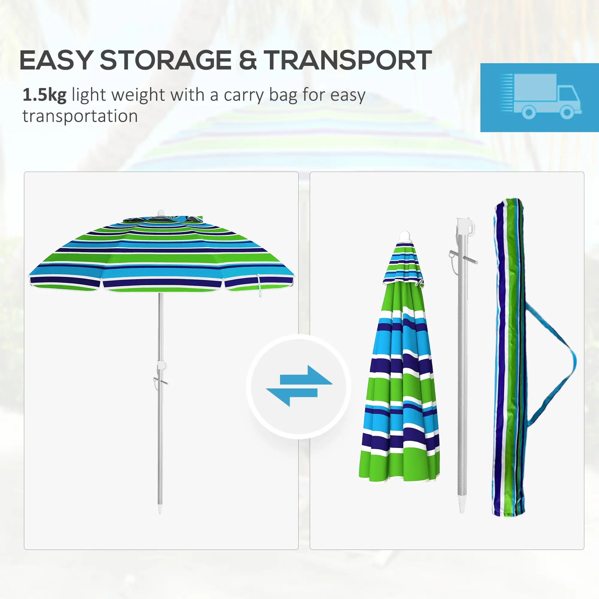 6ft Adjustable Beach Umbrella, Sand Anchor, Tilt Bag, 40+ UV, Multicolour Beach Umbrellas at Gallery Canada