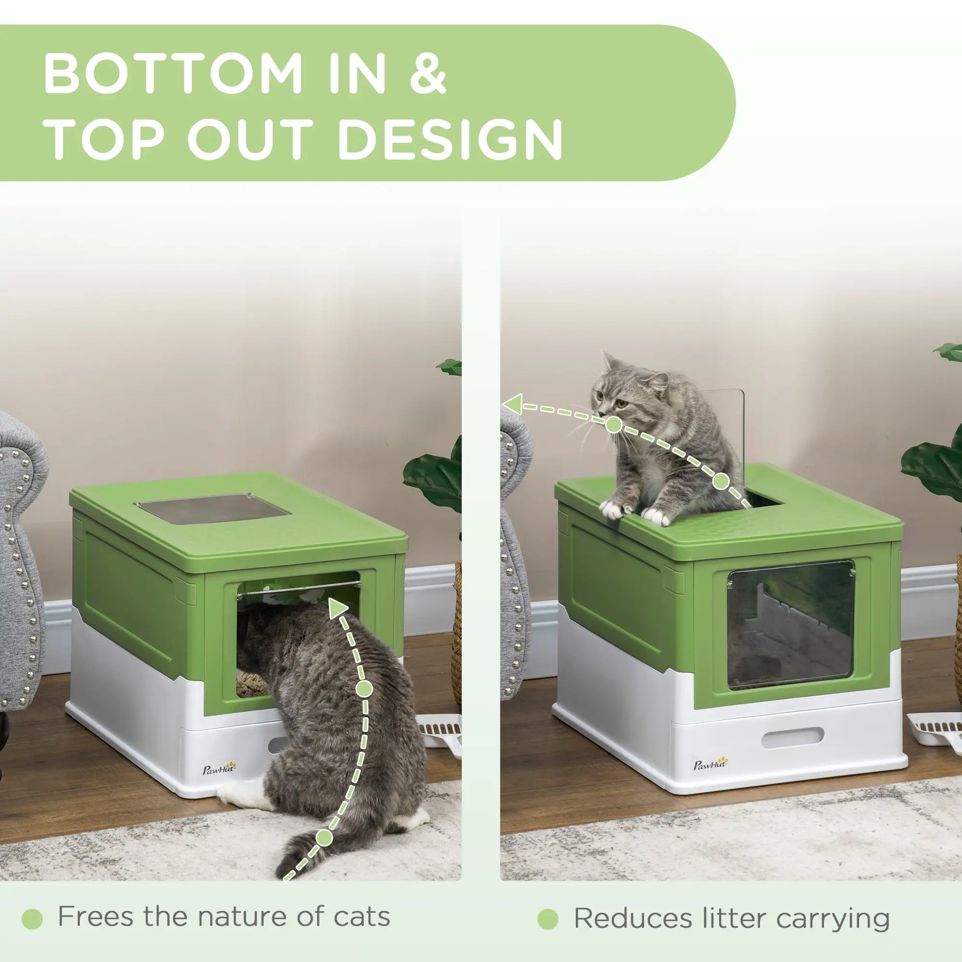 Top Entry Enclosed Kitty Litter Box, Scoop, Tray, Large, Foldable, Dark Green Cat Litter Box Enclosures at Gallery Canada