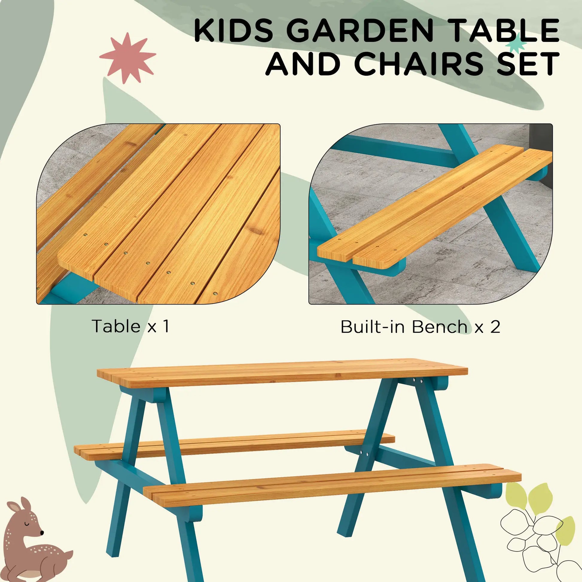 Kids Outdoor Table Set Wooden Toddler Picnic Table Benches for 4, Natural Wood Kids Outdoor Furniture at Gallery Canada