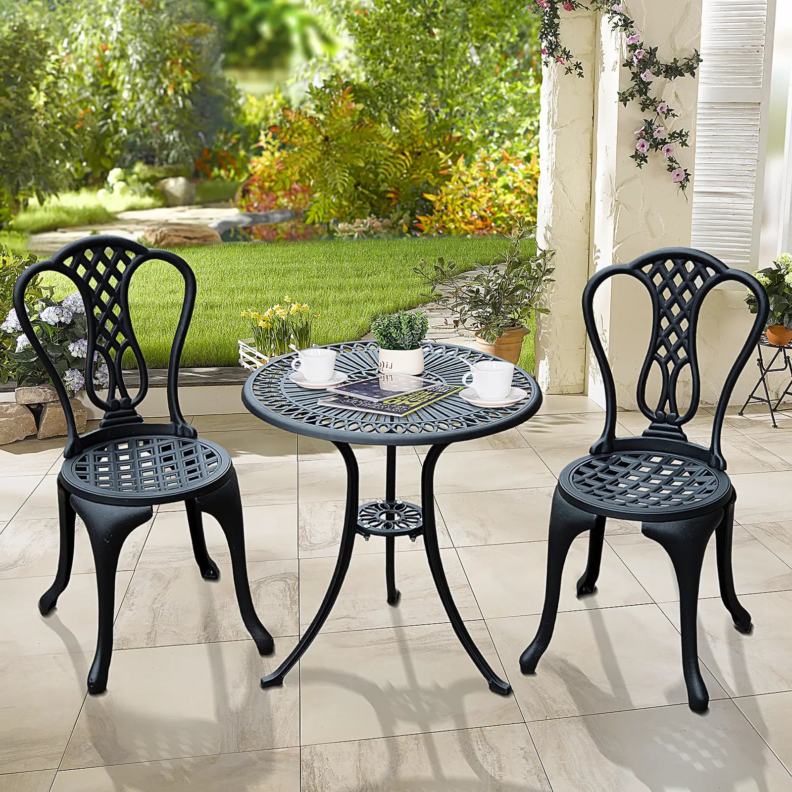 Antique Bistro Set, Cast Aluminum Patio Table & Chairs, Black Bistro Sets at Gallery Canada
