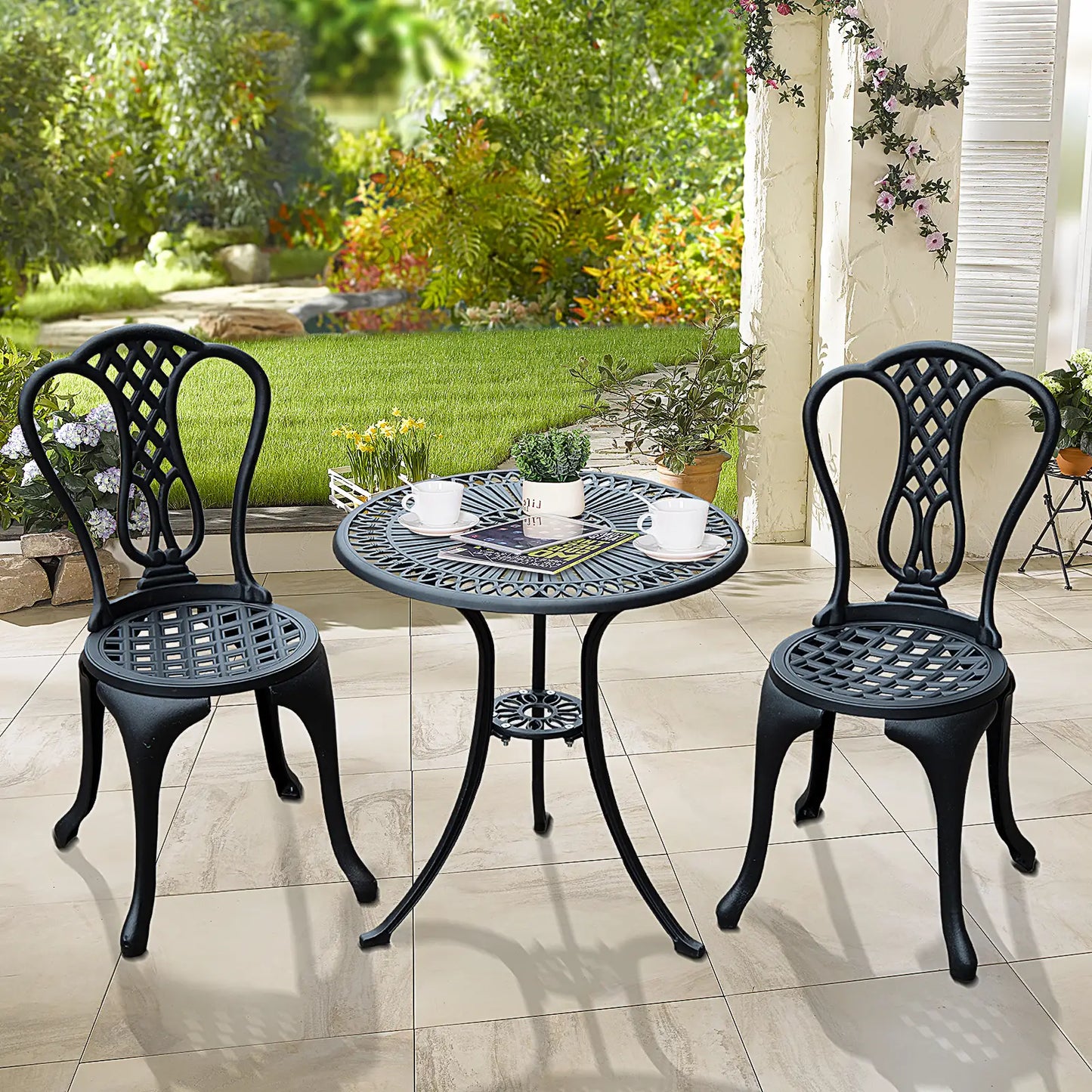 Antique Bistro Set, Cast Aluminum Patio Table & Chairs, Black Bistro Sets at Gallery Canada
