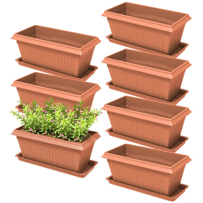 7 Pack 15.7" Plastic Flower Planters, Drainage Holes, Trays, Brown Garden Accessories Brown at Gallery Canada